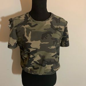 Camo Top with ruffle on sleeve